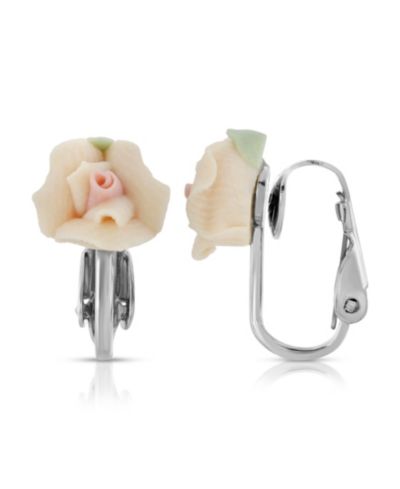 Серьги-клипсы 2028 Silver Tone Peach Porcelain Rose
