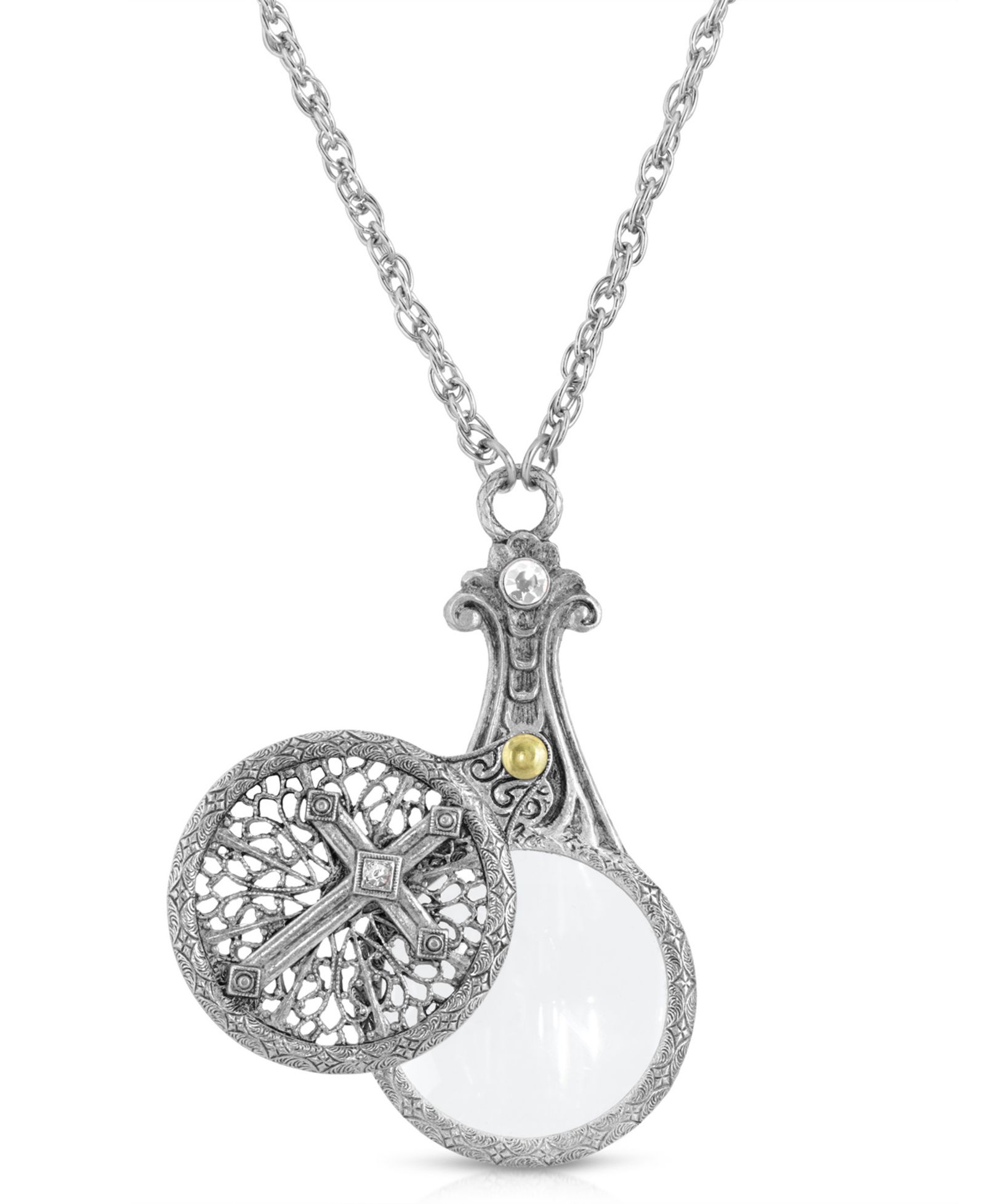 Подвеска 2028 Pewter Crystal Cross Sliding Magnifier 30"