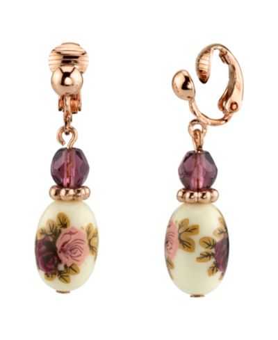 Серьги-клипсы 2028 Rose Gold Tone Purple Crystal Bead Flower Drop
