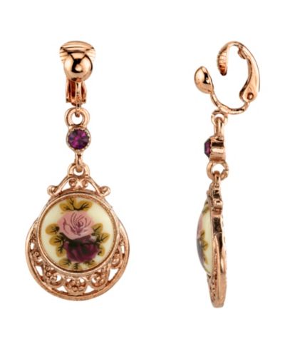 Серьги-подвески 2028 Rose Gold Tone с фиолетовыми кристаллами в форме цветка