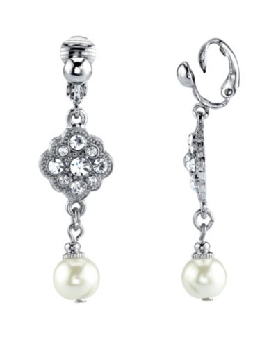 Серьги-клипсы 2028 Silver Tone с кристаллами и имитацией жемчуга