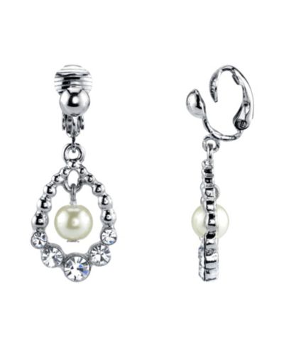 Серьги Bling Jewelry 2028 Silver Tone Imitation Pearl and Crystal Clip Drop