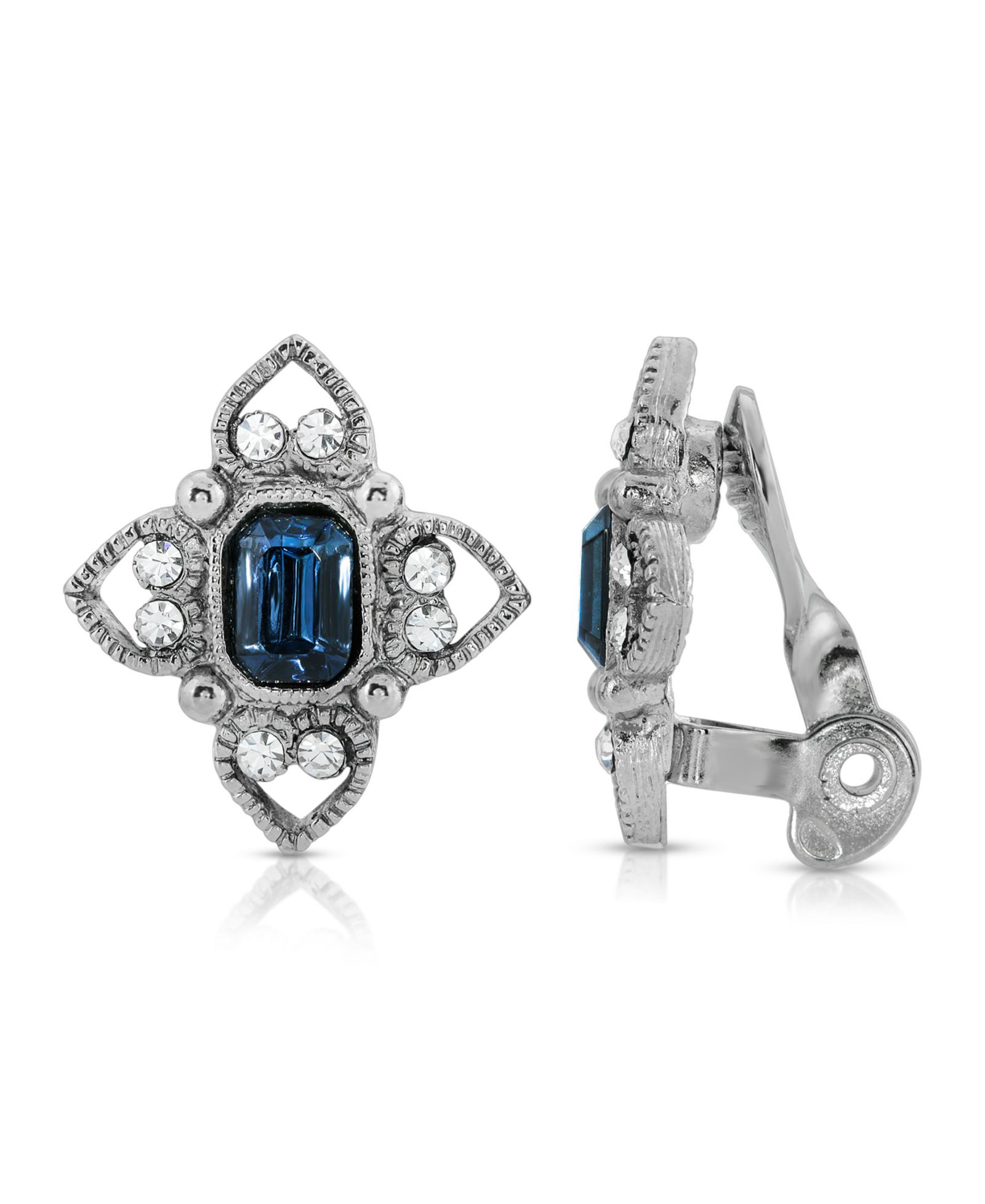 Серьги-клипсы 2028 Silver Tone Rectangle Crystal Floral