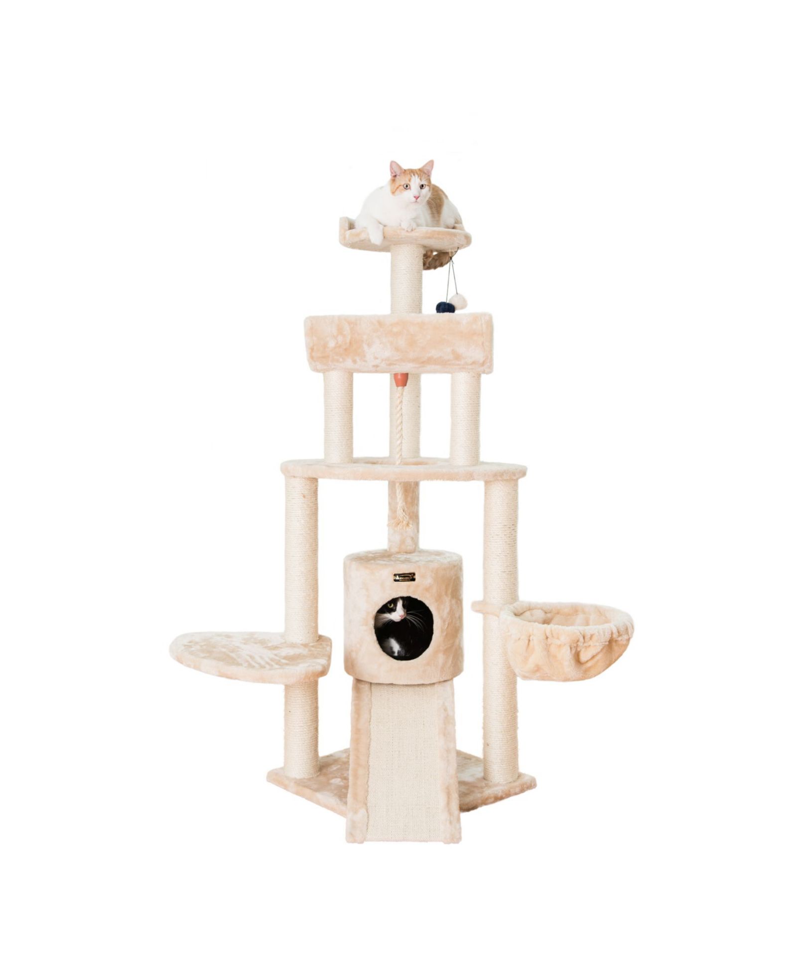 Armarkat Spacious Thick Faux Fur Real Wood Cat Tower with Basket Lounge, Ramp, Activity Center with Scratching Posts Stand House A5806