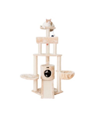 Armarkat Spacious Thick Faux Fur Real Wood Cat Tower with Basket Lounge, Ramp, Activity Center with Scratching Posts Stand House A5806