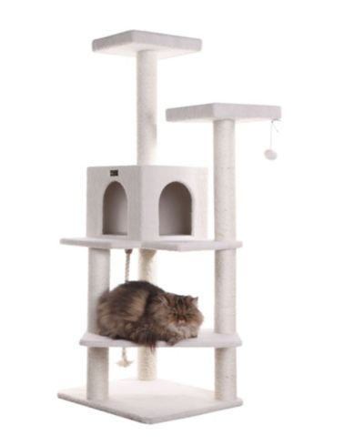 Игровое дерево для кошек Armarkat Ivory 57-inch из натурального дерева с отделкой из флиса и домиком B5701