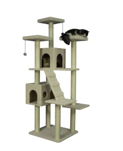 Armarkat B7701 Classic Real Wood Cat Tree In Ivory, Multi Levels With Ramp, Three Perches, Two Condos