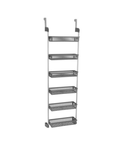 Household Essentials Over the Door Storage Rack, 6 Basket Door Organizer, Great for Use in Pantry as Spice Rack, Gray