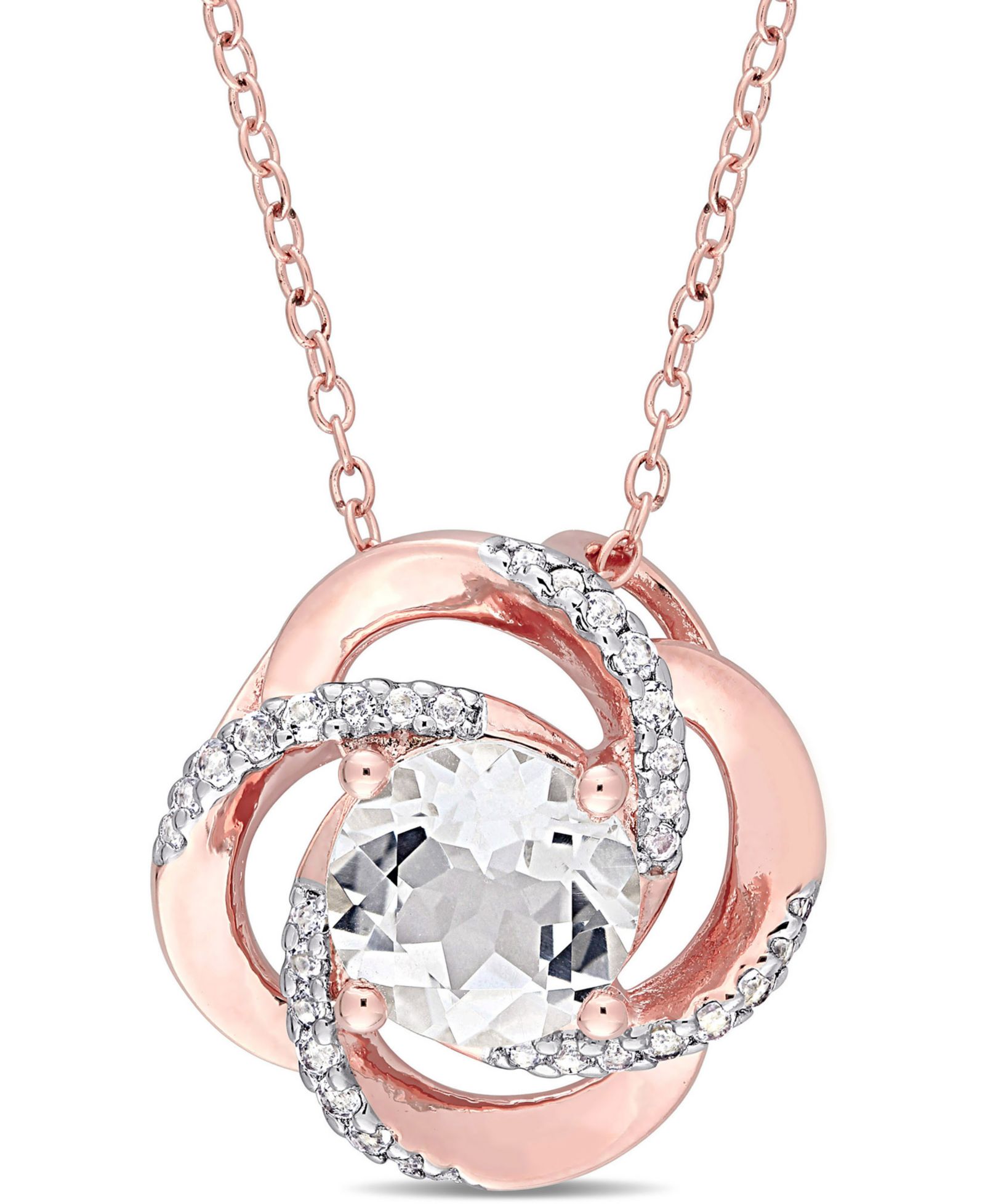 Подвеска-кулон Macy's White Topaz Floral Swirl 18" в 18k Rose Gold-Plated Sterling Silver