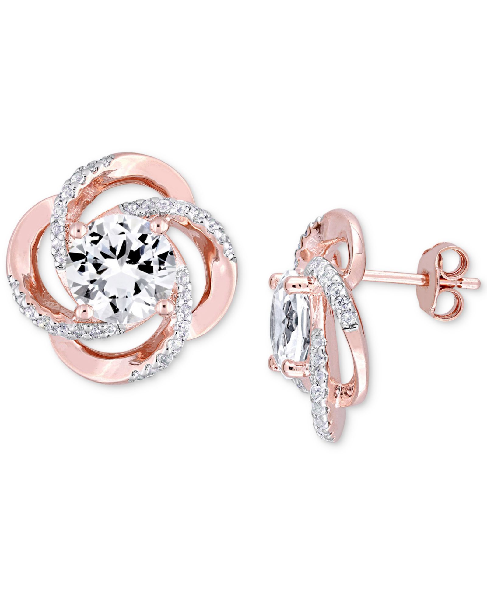 Серьги-гвоздики White Topaz Floral Swirl в 18k Rose Gold-Plated Sterling Silver