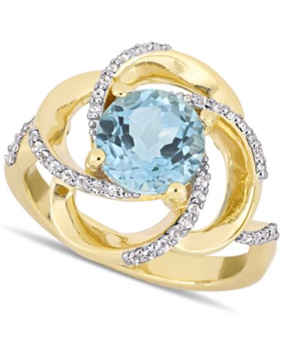 Кольцо Suzy Levian New York Swirl Statement с голубым топазом (2-1/3 ct. t.w.) и белым топазом (1/4 ct. t.w.) в 18k Gold-Plated Sterling Silver