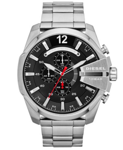 Мужские часы Diesel Chronograph Mega Chief Stainless Steel Bracelet 59x51mm DZ4308