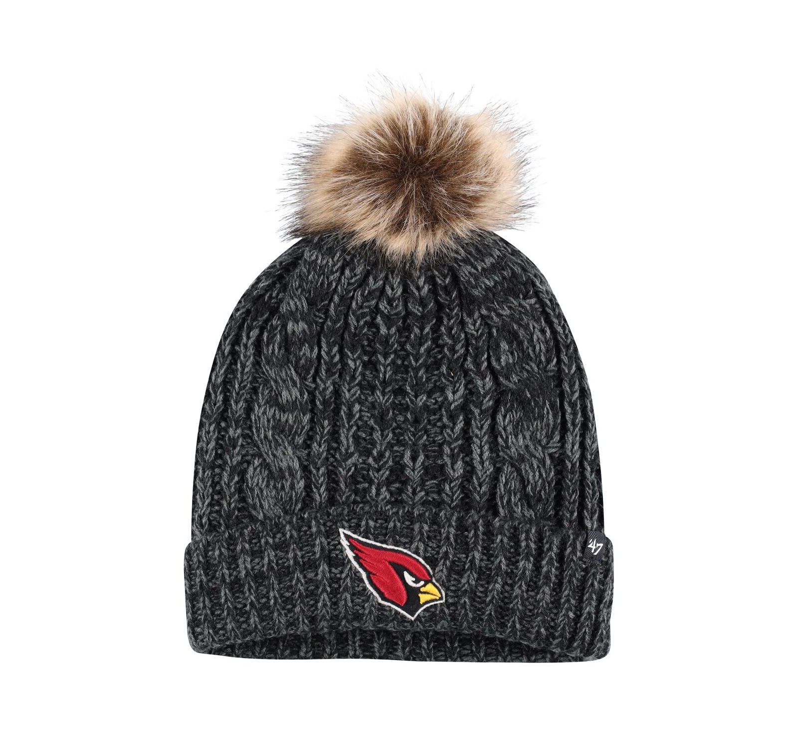 Women's '47 Brand Black Arizona Cardinals Logo Meeko Cuffed Knit Hat with Pom