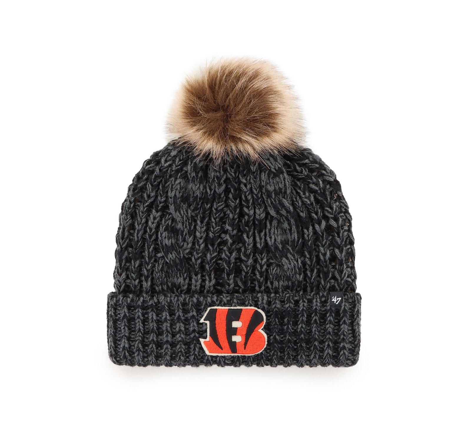 Women's '47 Brand Black Cincinnati Bengals Logo Meeko Cuffed Knit Hat with Pom