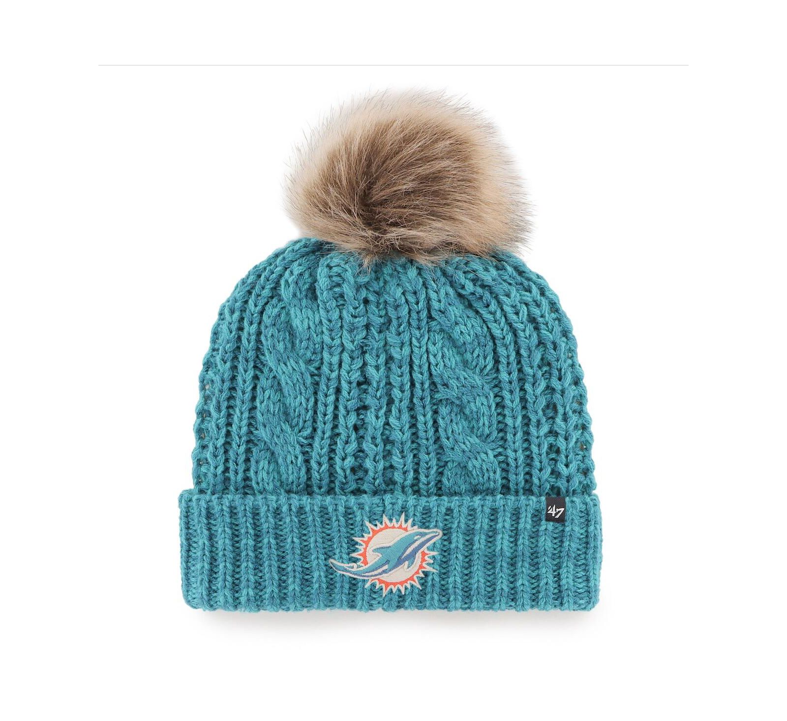 Женская вязаная шапка '47 Brand Miami Dolphins Logo Meeko с помпоном Aqua