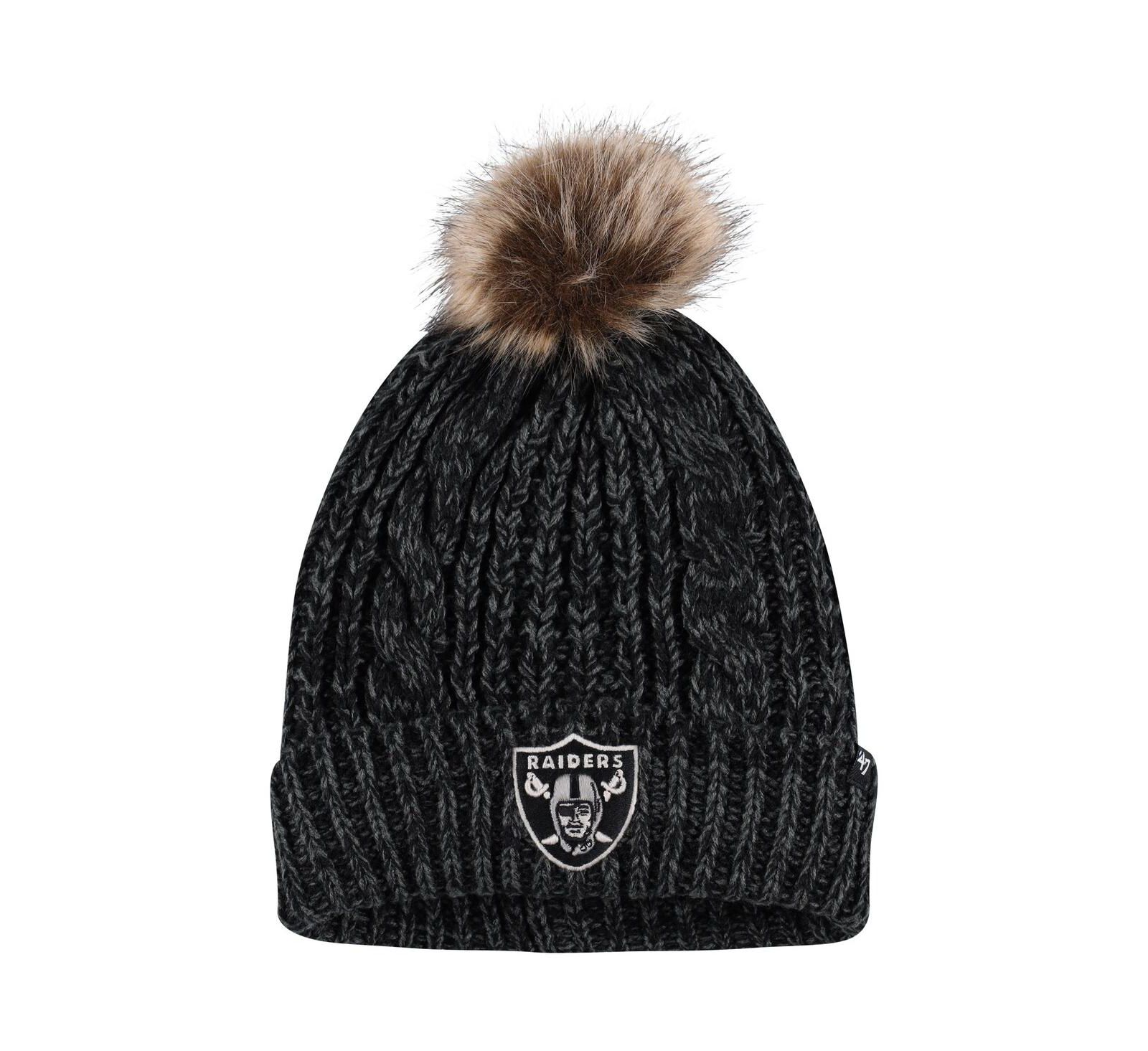 Women's '47 Brand Black Las Vegas Raiders Logo Meeko Cuffed Knit Hat with Pom