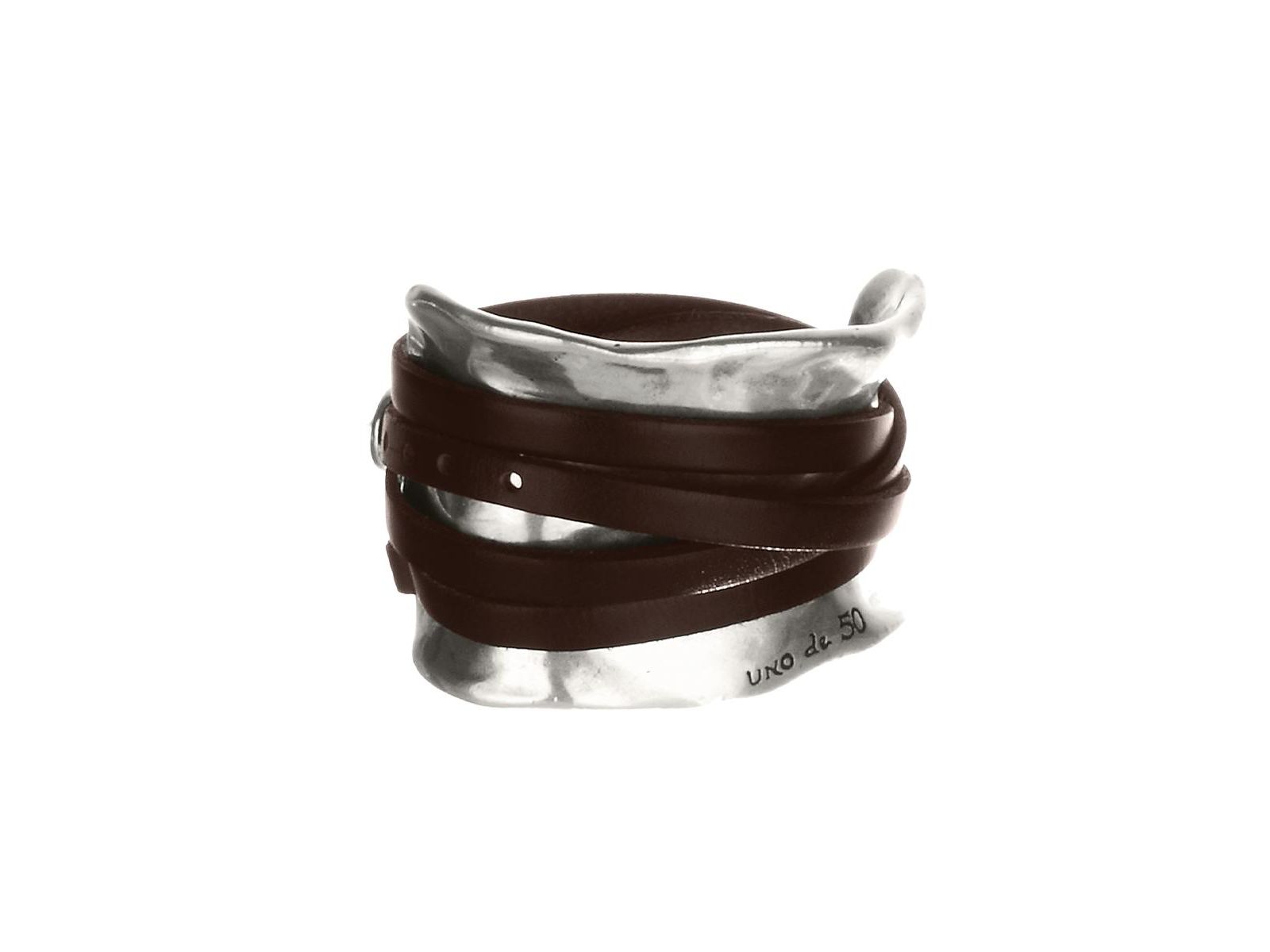 UNOde50 Sterling Silver Plated Brown Leather Strap Bracelet