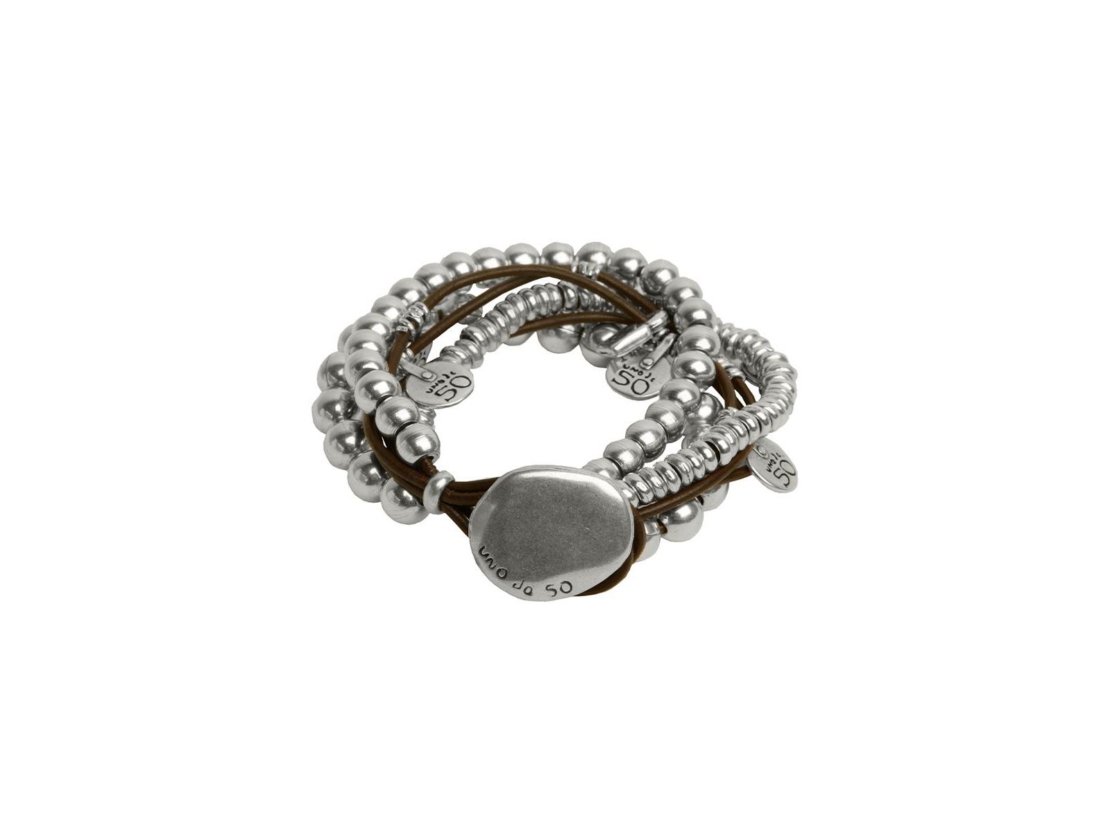 UNOde50 Sterling Silver-plated Leather Rows Bracelet