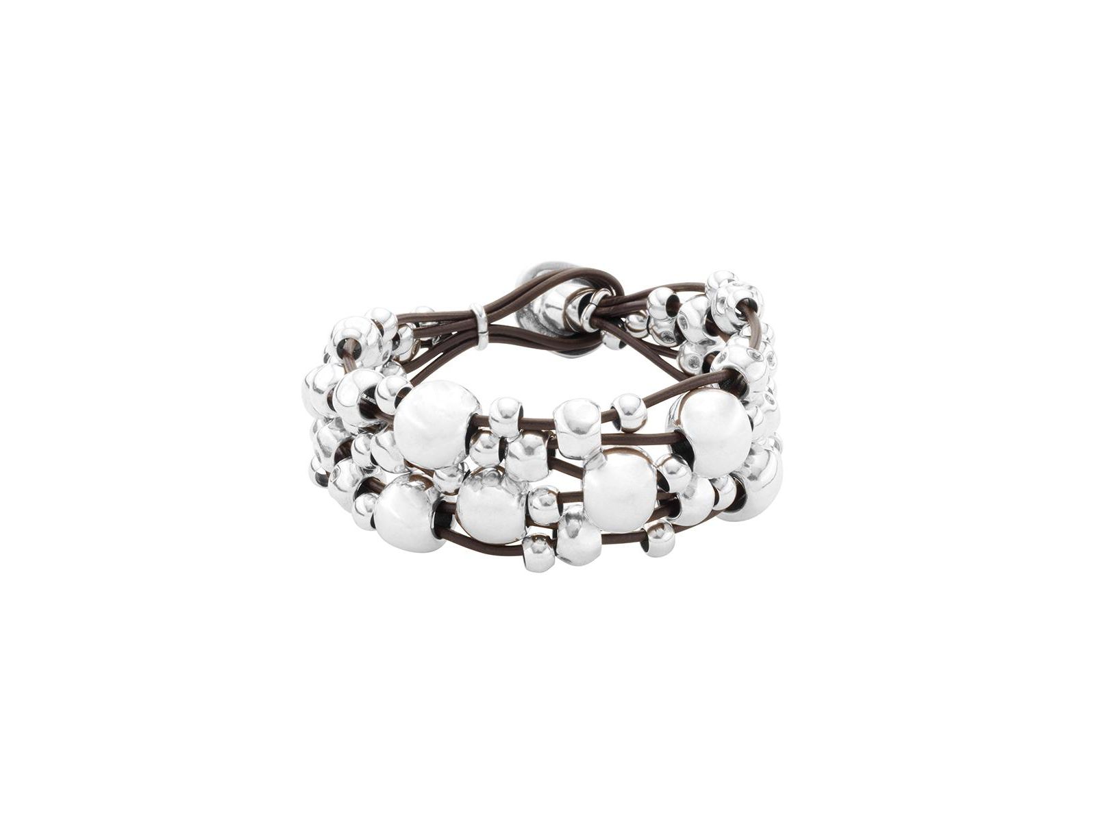 UNOde50 Sterling Silver Wide Leather Metal Clad Bracelet