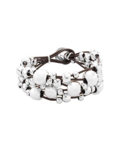 Широкий браслет UNOde50 Sterling Silver Wide Leather Metal Clad