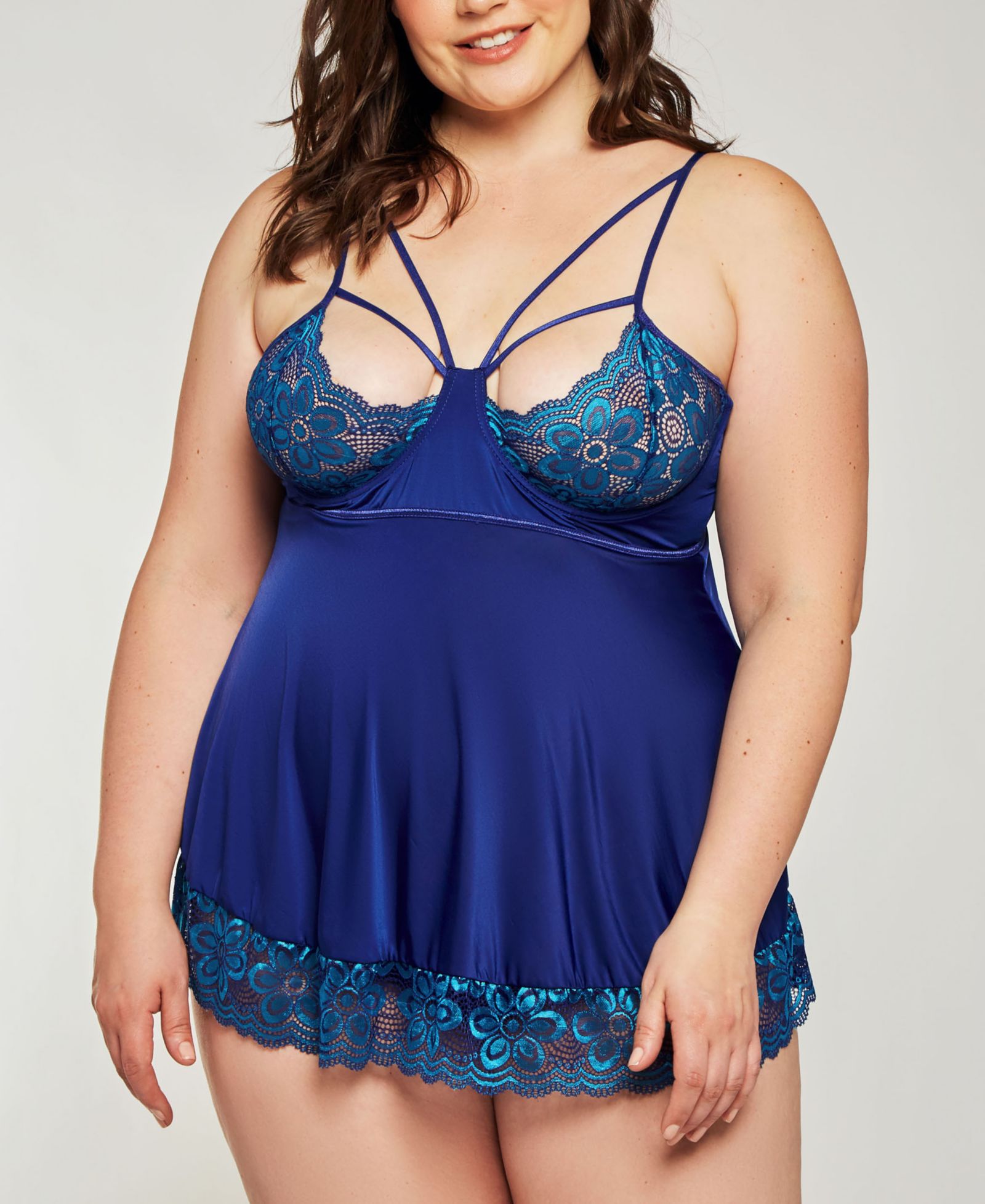 Женская ночная рубашка iCollection Plus Size Daisy Lace Caged Babydoll
