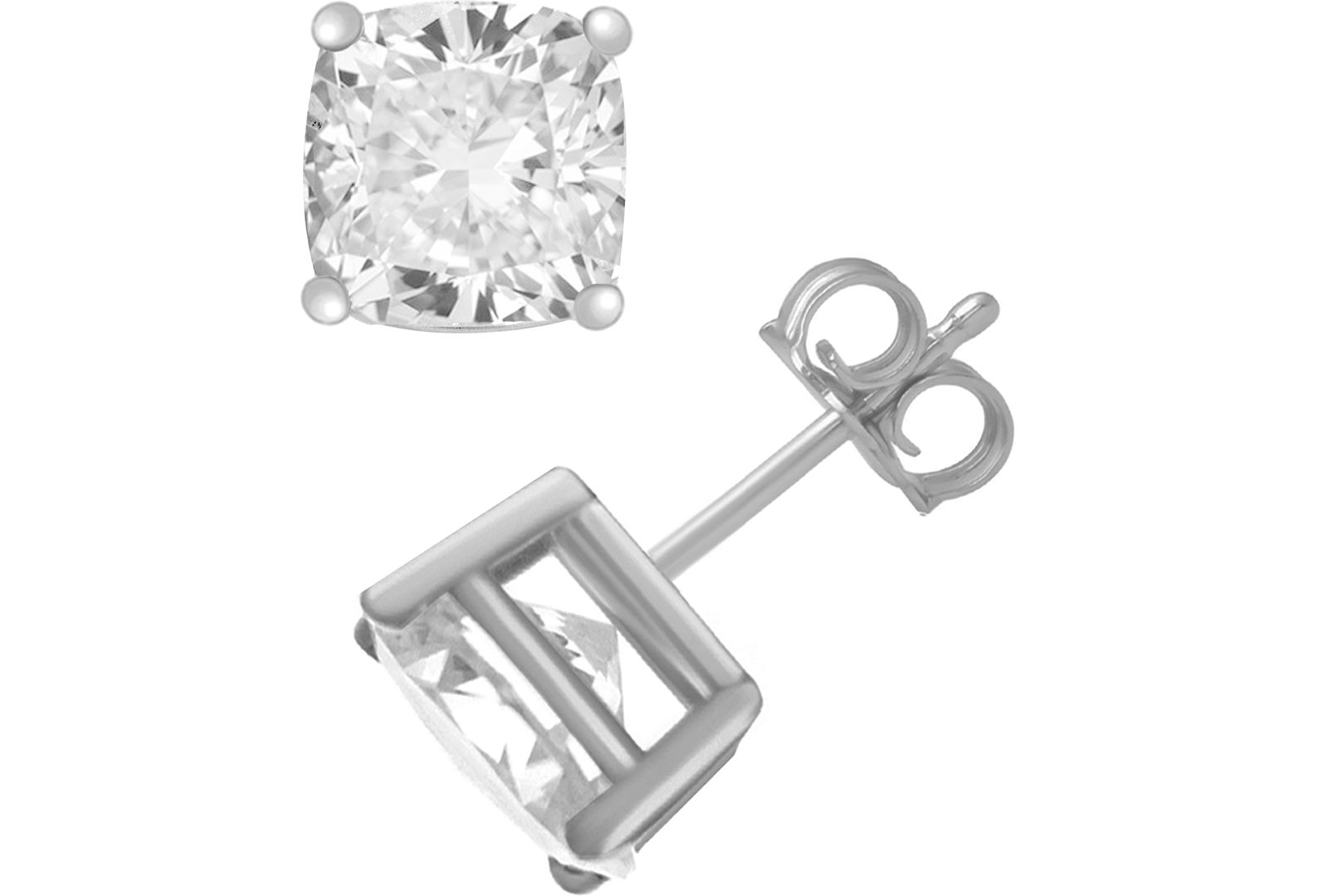 And Now This Cubic Zirconia Cushion Stud Earrings in Silver and Gold Plate