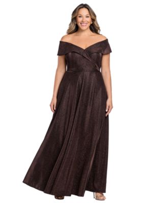 Вечернее платье XSCAPE Plus Size с блестками и открытыми плечами