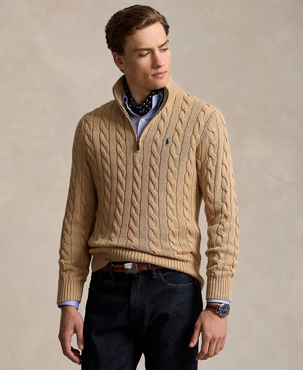 Мужской хлопковый свитер Polo Ralph Lauren с вязаным узором