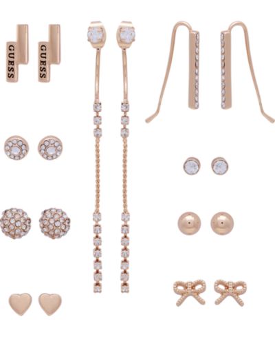 GUESS Gold-Tone 9-Pc. Set Crystal Heart & Bow Earrings