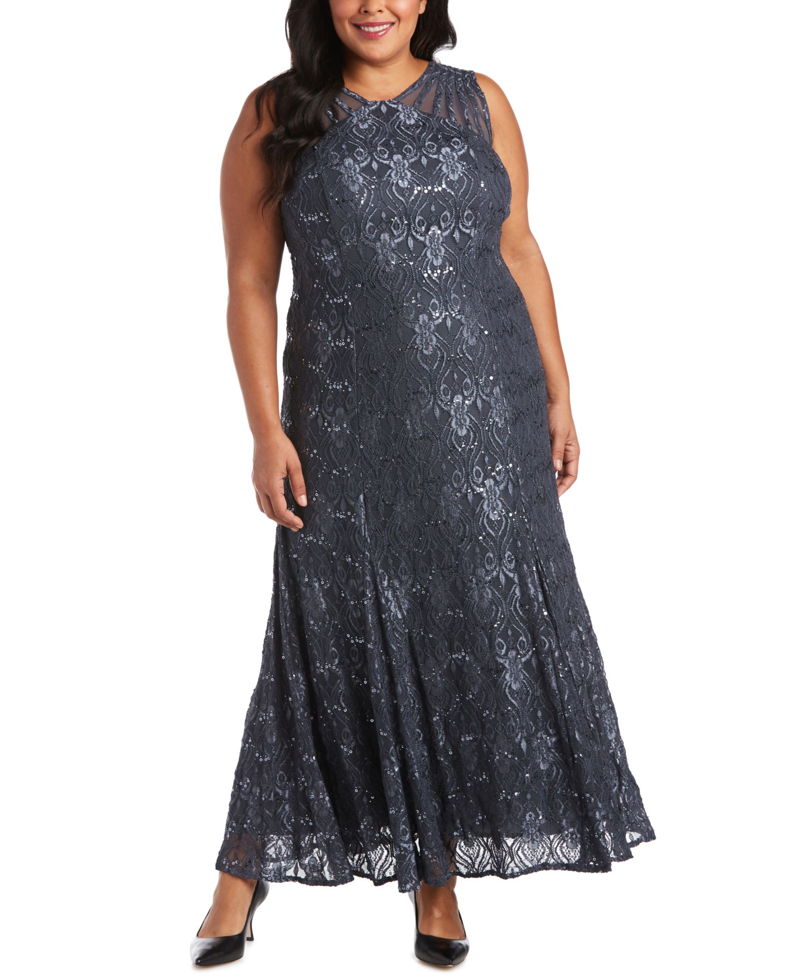 R & M Richards Plus Size Sequin Lace Gown