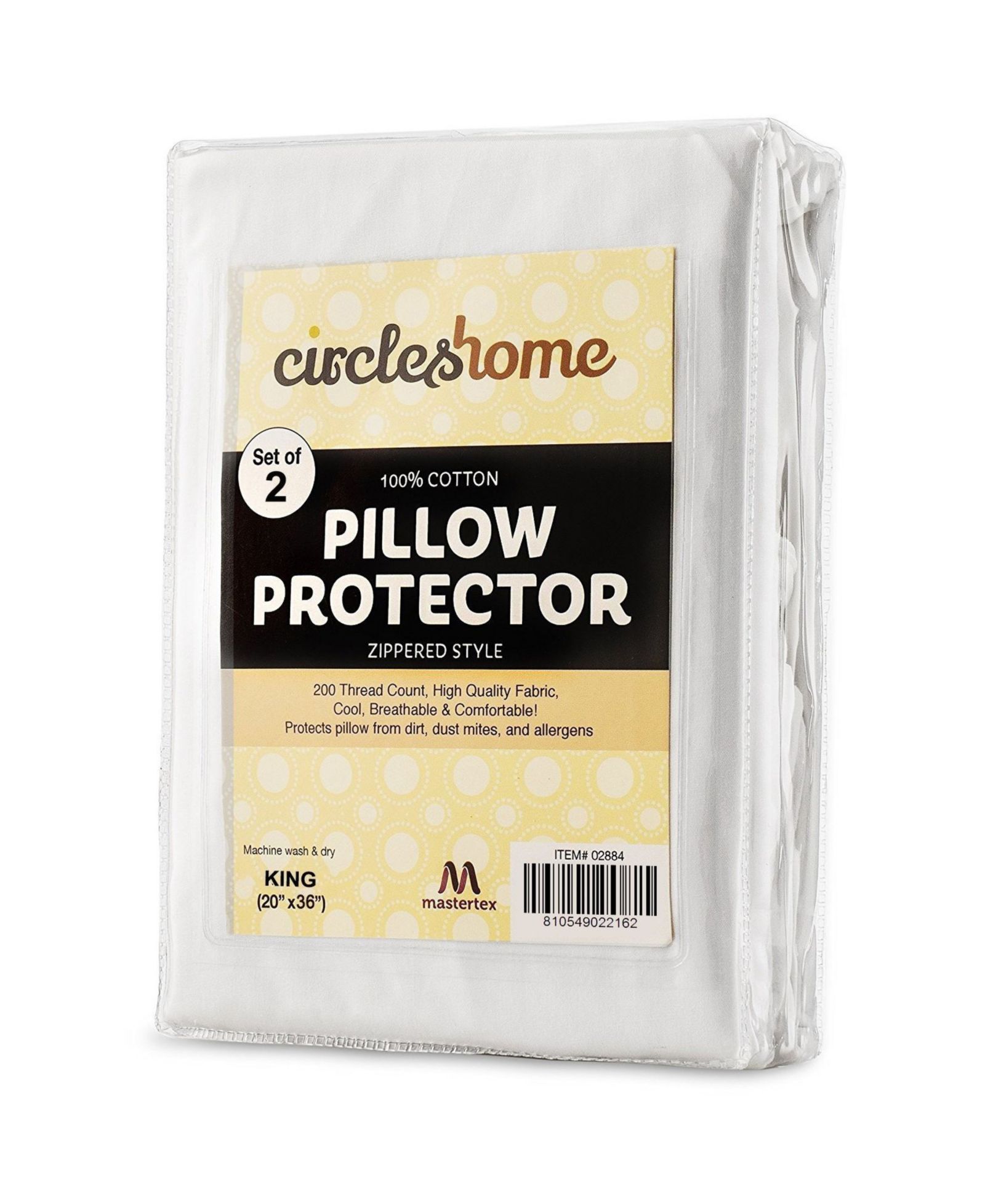 Circles Home 100% Cotton Breathable Pillow Protector with Zipper - White (2 Pack)
