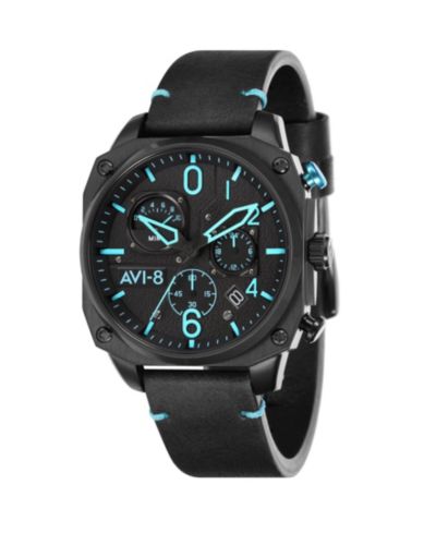 AVI-8 Мужские часы Hawker Hunter Chronograph Retrograde Edition с черным кожаным ремешком 45mm