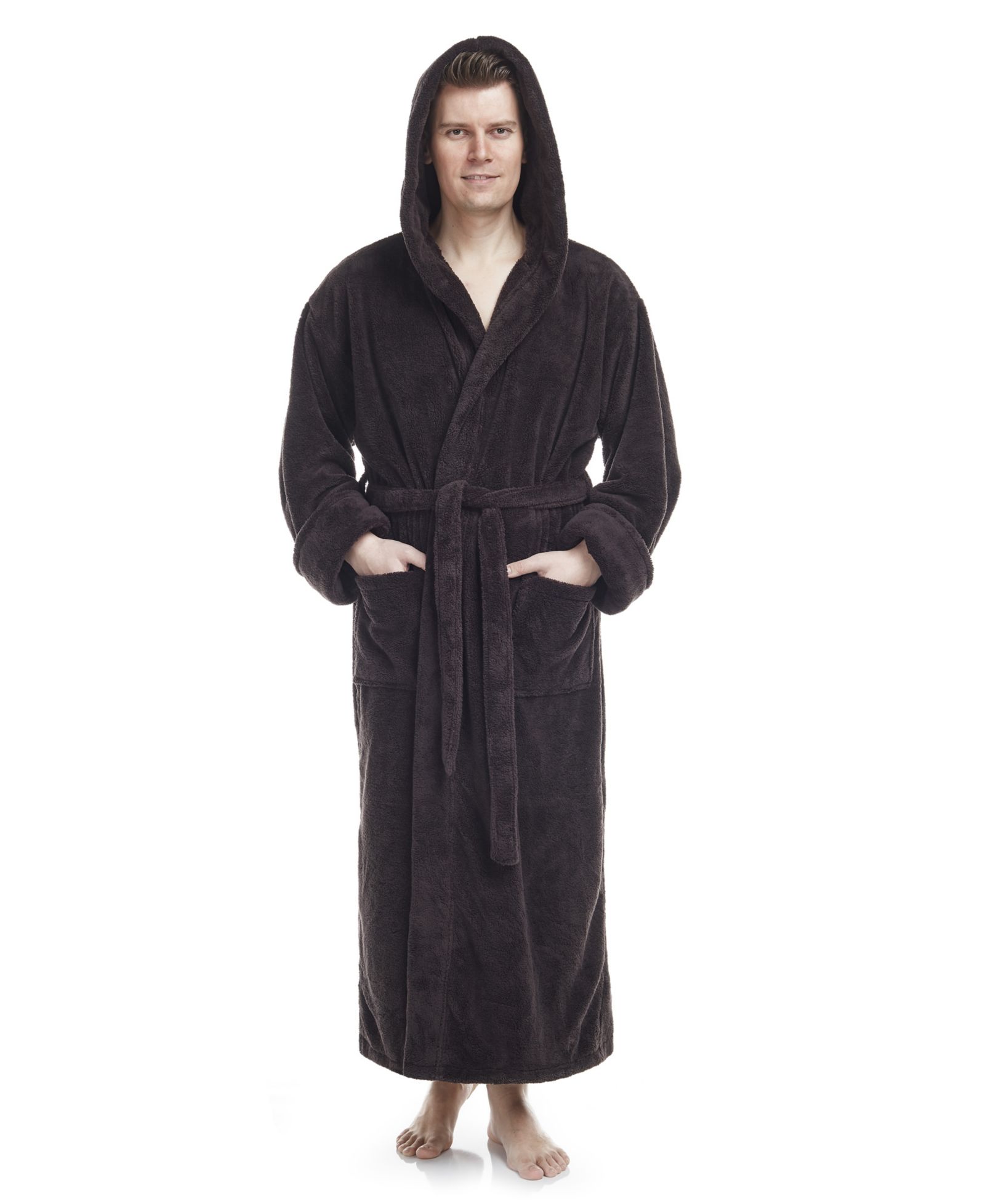 ARUS Men's Soft Fleece Robe, Ankle Length Hooded Turkish Bathrobe