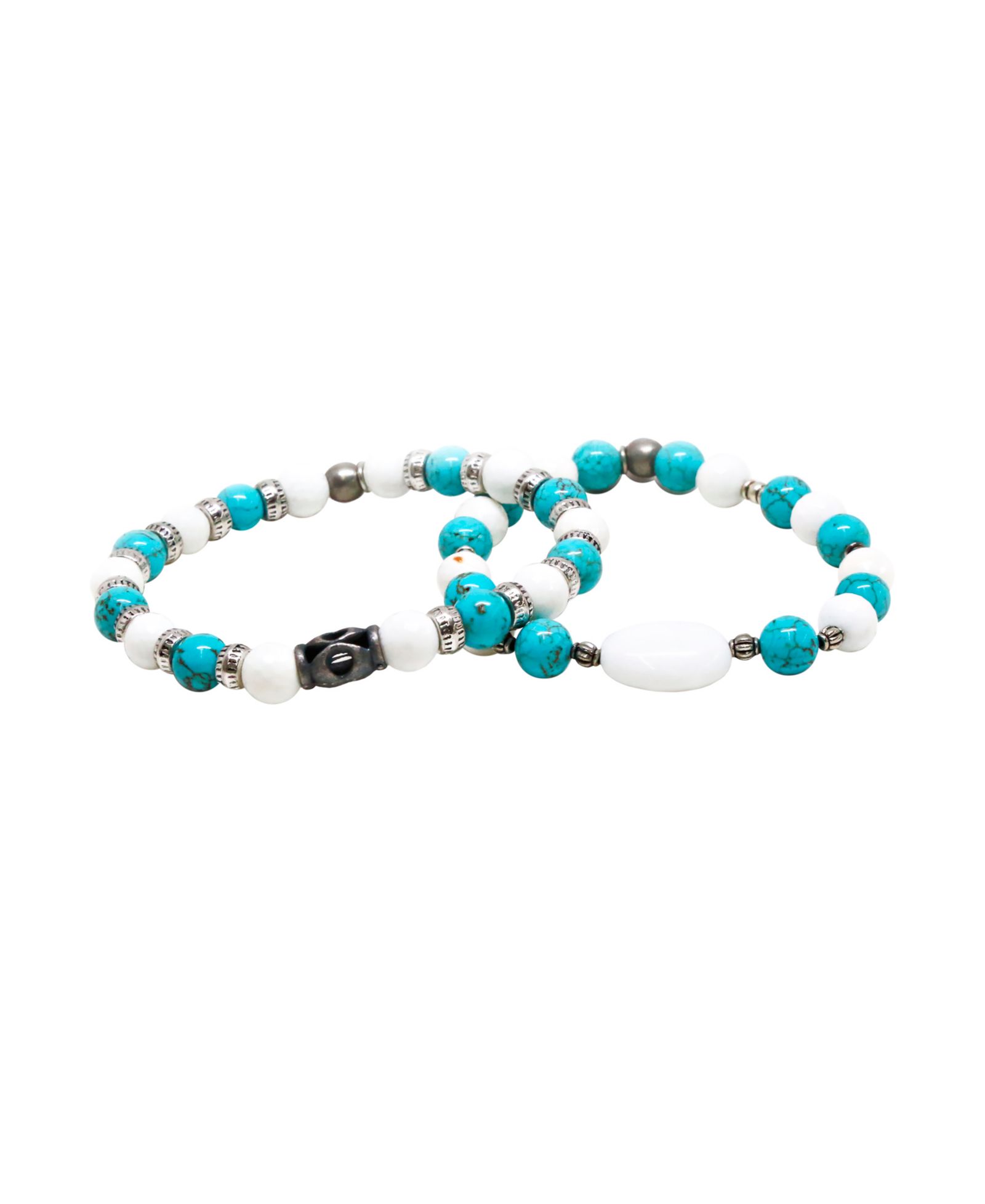 MR ETTIKA Turquoise and Howlite Beaded Elastic Bracelet, Pack of 2