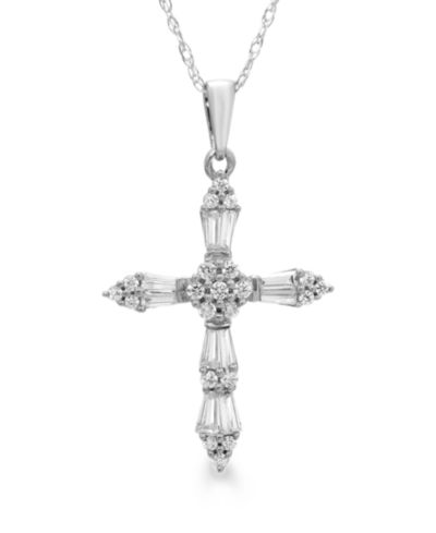 Подвеска-кулон Macy's Diamond Baguette Cross 18" в 14k Gold или 14k White Gold