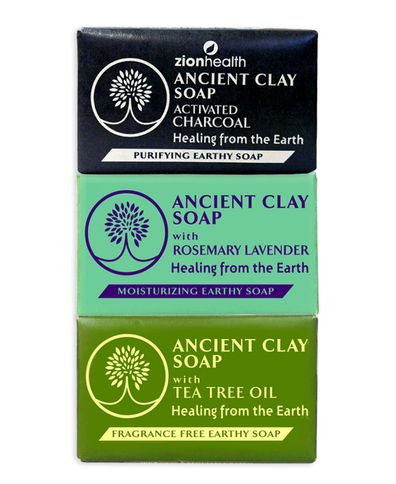 Набор мыла из угля, розмарина и лаванды Zion Health Clay Soap, 6 oz