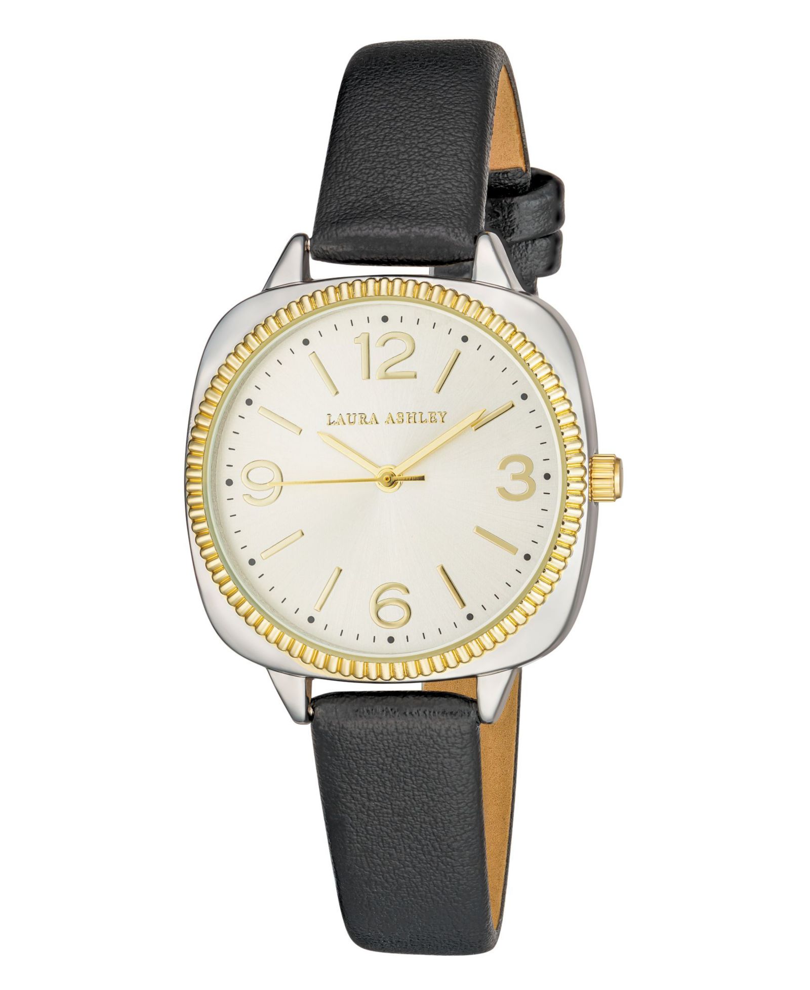 Женские часы Laura Ashley Cushion Case Sunray Dial, черный полиуретановый ремешок, 35mm