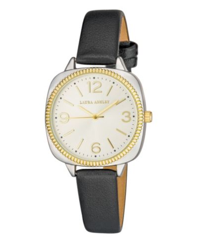 Женские часы Laura Ashley Cushion Case Sunray Dial, черный полиуретановый ремешок, 35mm