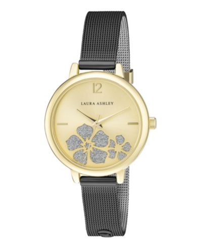 Женские наручные часы Laura Ashley Sunray Floral Stone Dial Black Alloy 34mm