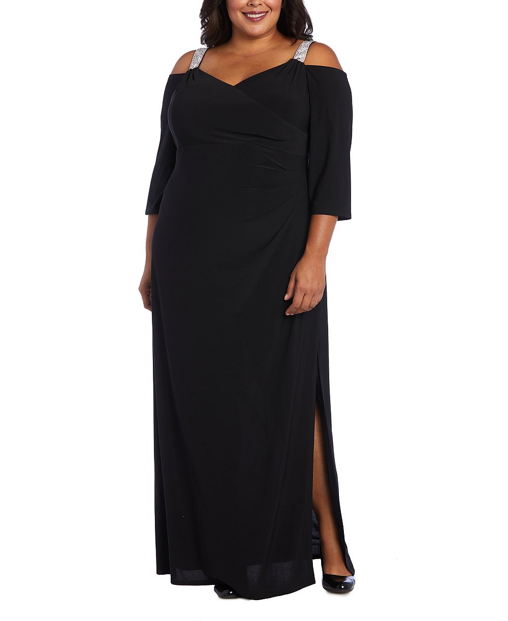 Вечернее платье R & M Richards Plus Size Embellished Cold-Shoulder Gown
