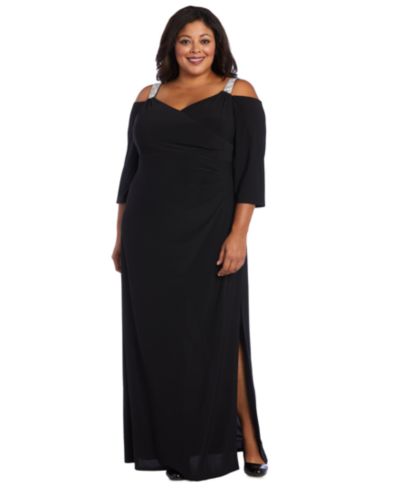 Вечернее платье R & M Richards Plus Size Embellished Cold-Shoulder Gown