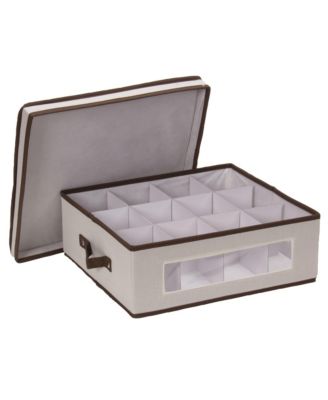 Household Essentials China Cup Storage Box, Windowed with Side Handles, Cream