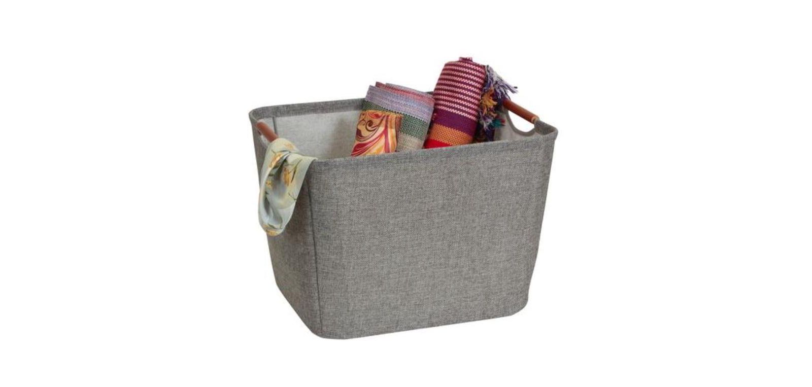 Household Essentials Medium Tapered Soft-Side Storage Bin with Wood Handles