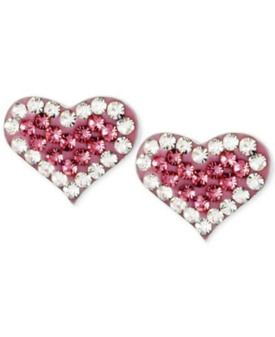 Серьги-гвоздики Betsey Johnson Silver-Tone Heart Pink Crystal Stud Earrings