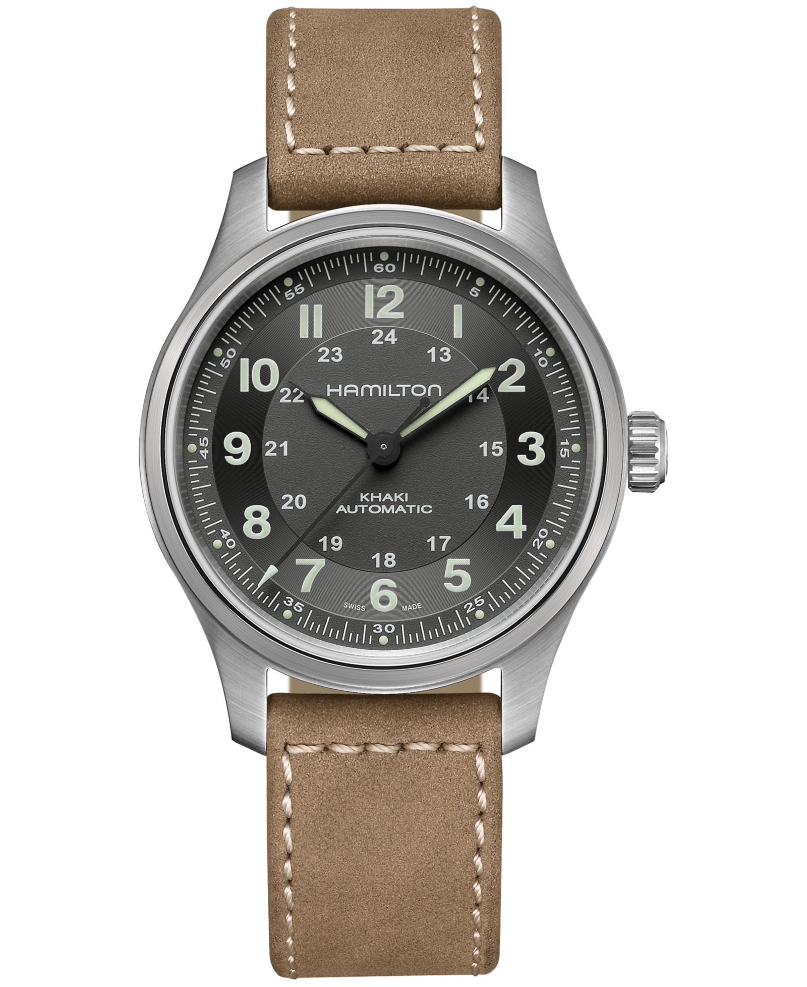 Мужские часы Hamilton Swiss Automatic Khaki Field Brown Leather Strap 42mm