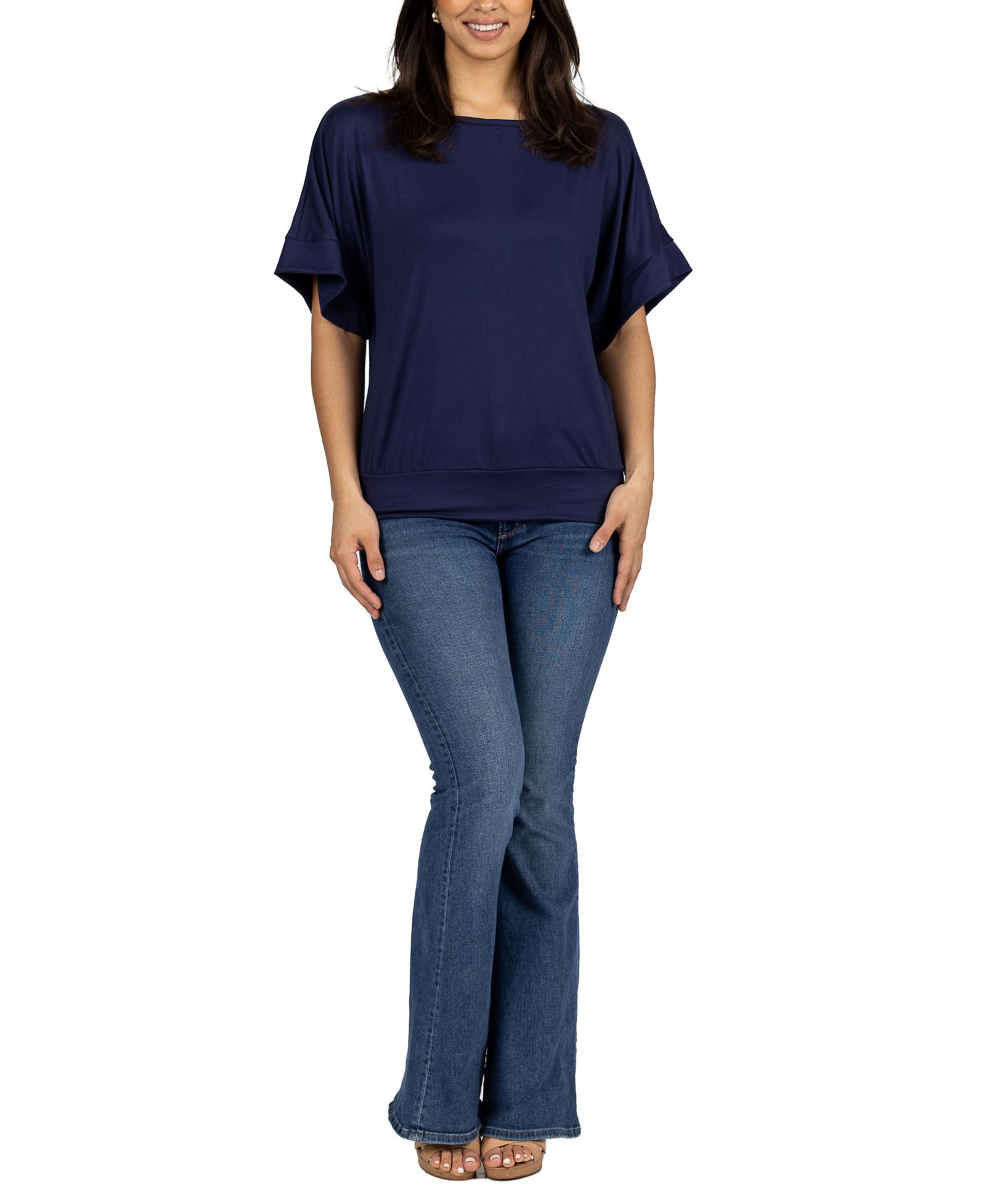 24seven Comfort Apparel Loose Fit Dolman with Wide Sleeves Top