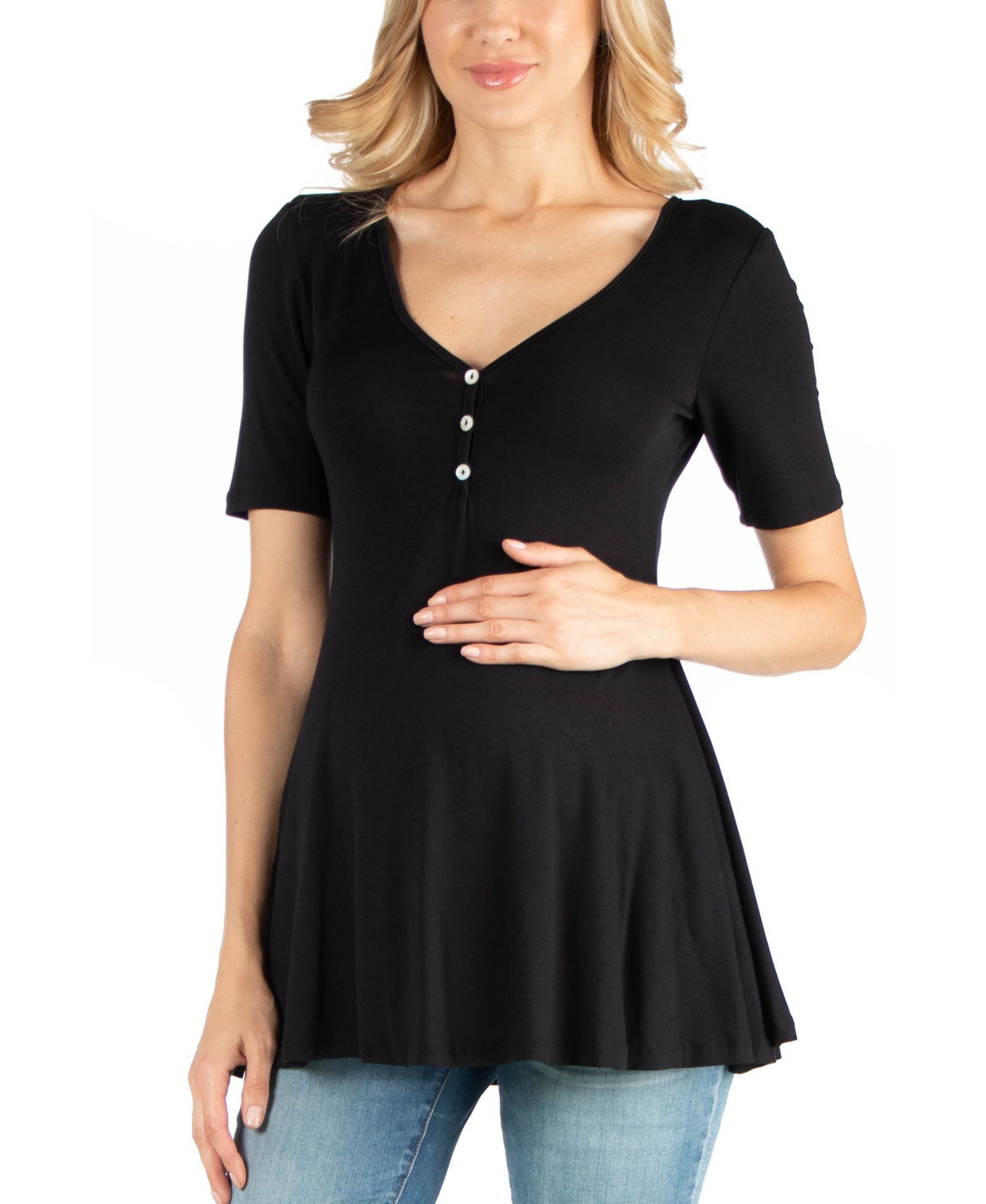 24seven Comfort Apparel maternity туника с коротким рукавом и деталями на пуговицах