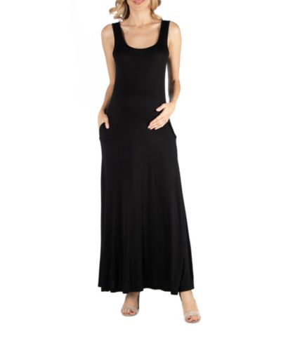 24seven Comfort Apparel Женское трикотажное платье макси с карманами и вырезом лодочкой