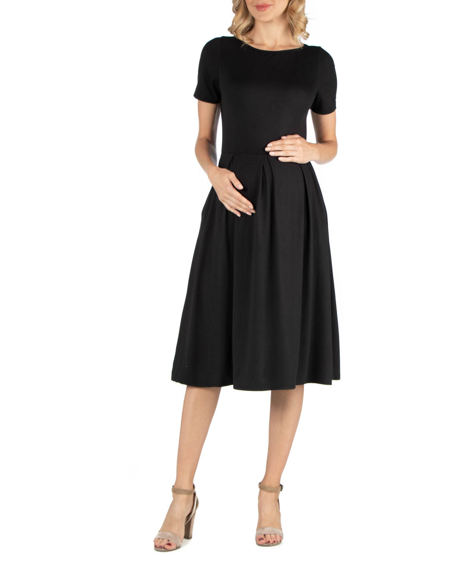 24seven Comfort Apparel Женское миди платье для беременных с коротким рукавом и карманами