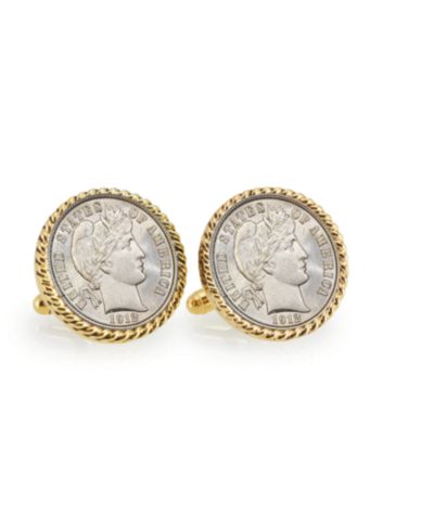 American Coin Treasures Запонки с серебряной монетой Barber Dime и канатной оправой